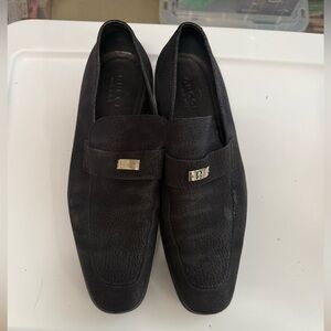 Gucci Men's Dark Suede Loafers with Silver Accents
